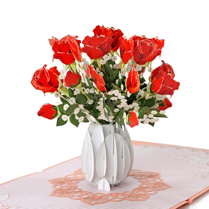 Red Rose 3D Cut Popup greeting cards and meaning for gift