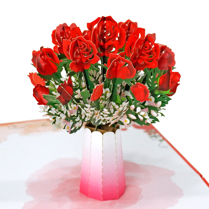 3D Paper Rose Vase Cut Popup Card Collection