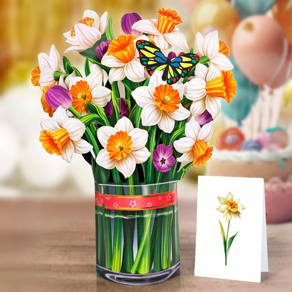 White Daffodils 3D Pop-up Card Flower Large size (10 x 12 inch)