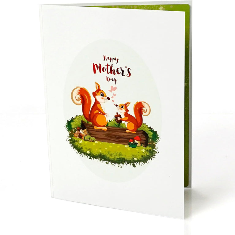 3D pop-up greeting card for Mom with happy family Chipmunk and her children