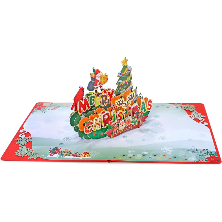 3D Popup Greeting Card to Happy Christmas with Cardinal bird
