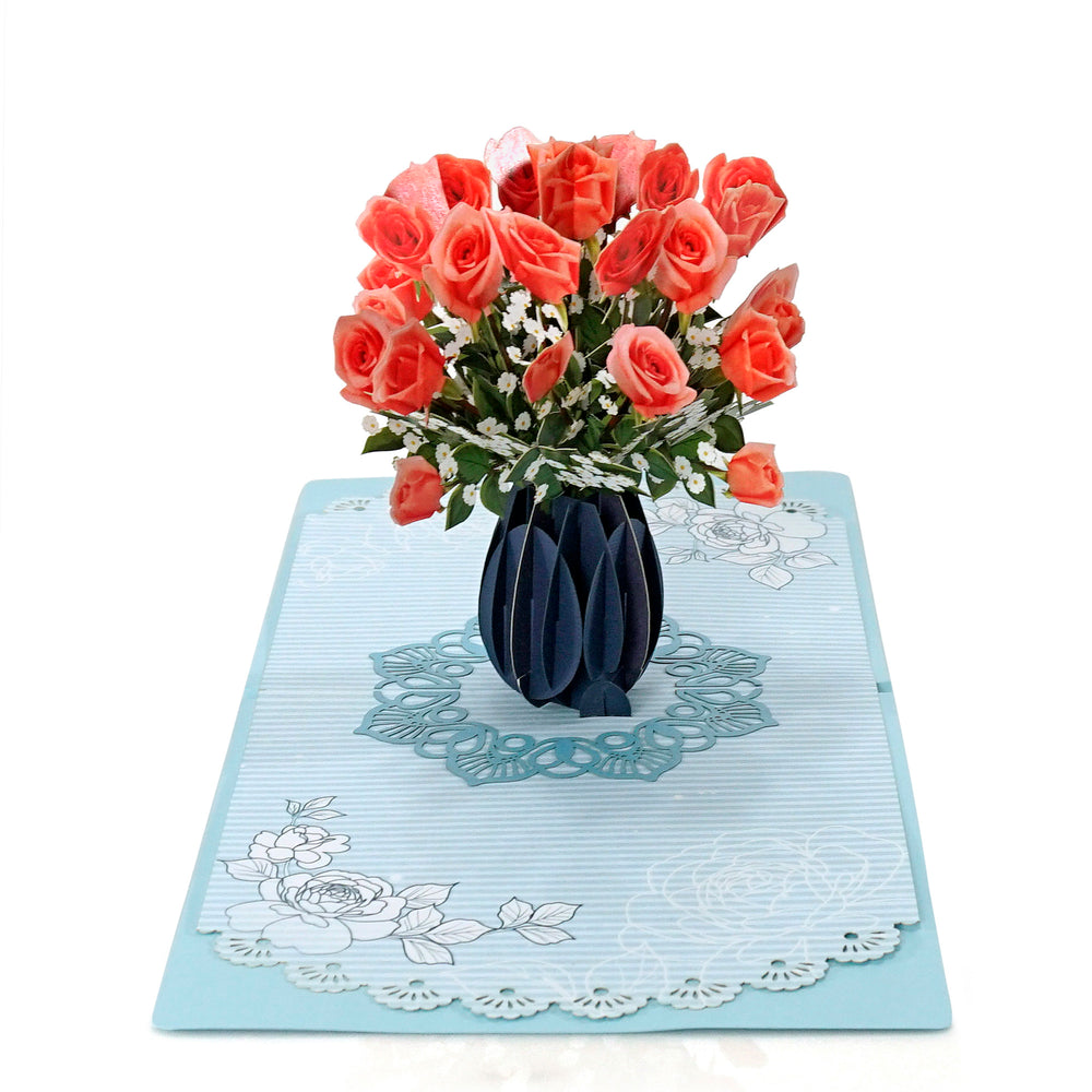 3D Red Rose and Daisy Cut Popup card for Valentine and Mother's Day