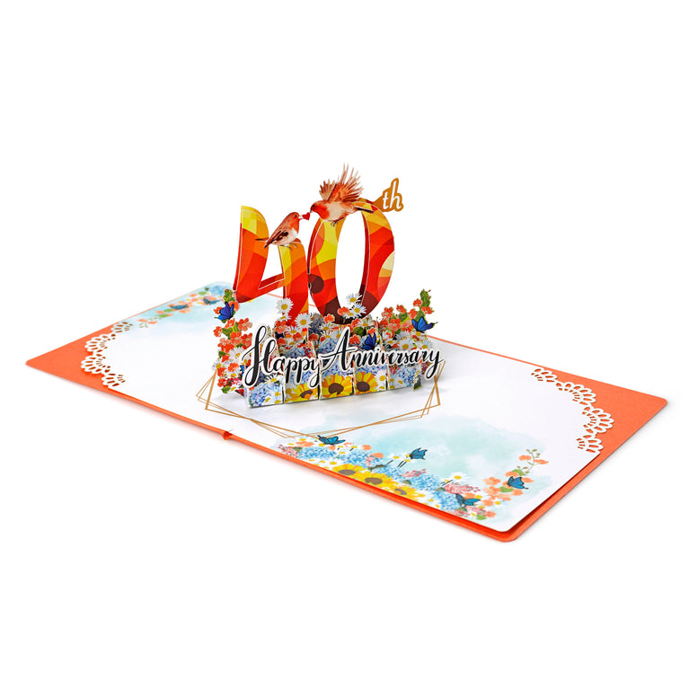 40th Anniversary Pigeon Couple 3D Pop Up Card