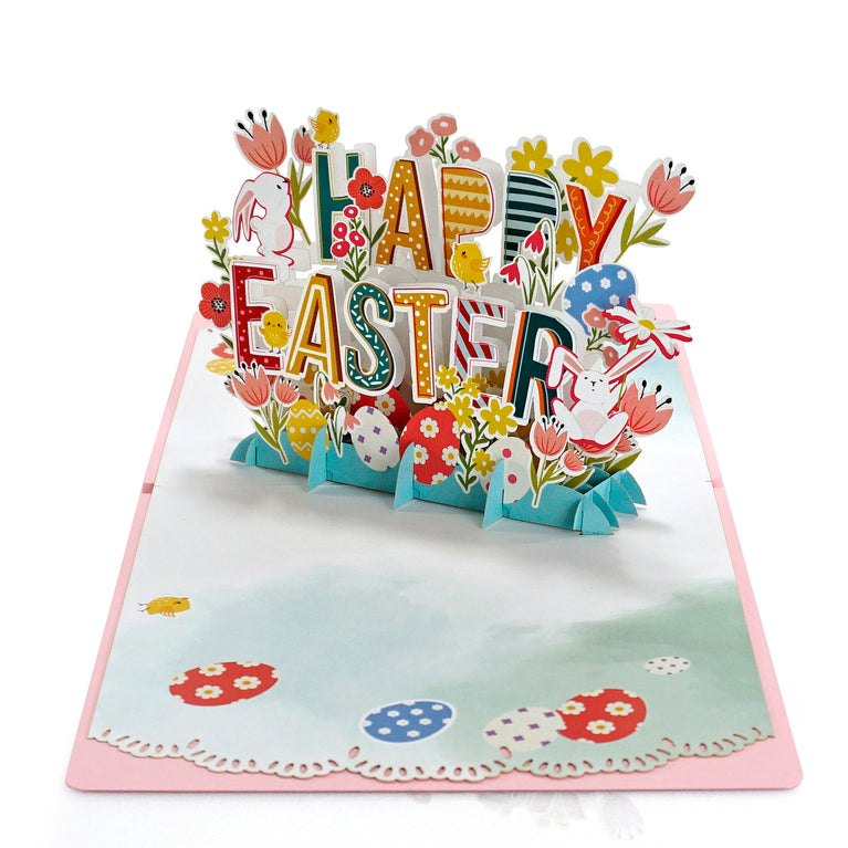 Easter Bunny 3D Pop-Up Card with Glitter Happy Easter Day