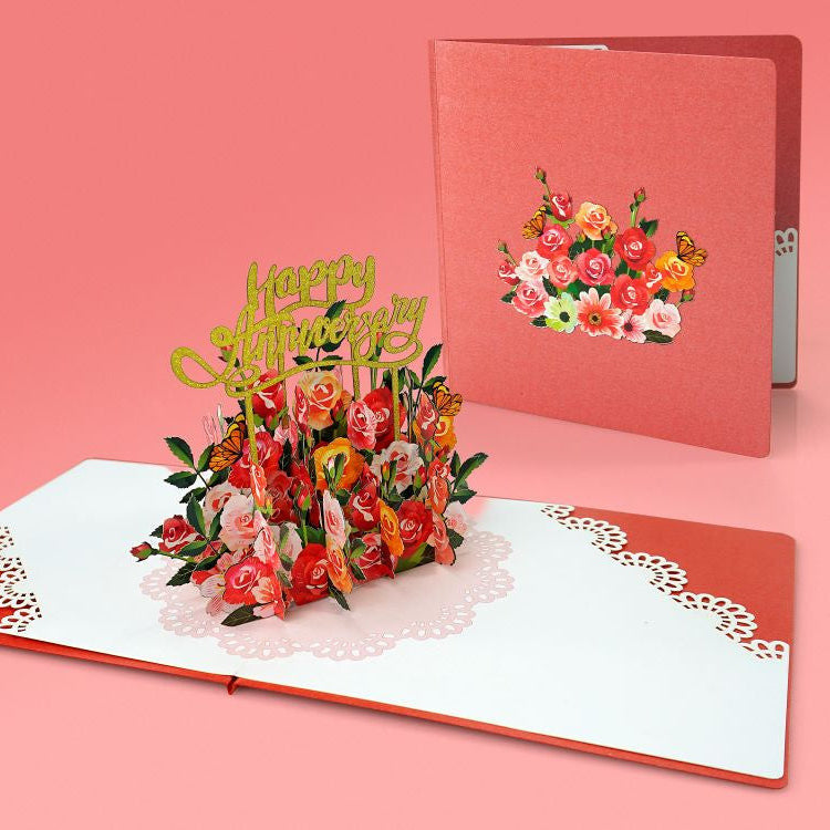 Happy Anniversary Flowers 3D Pop Up Card