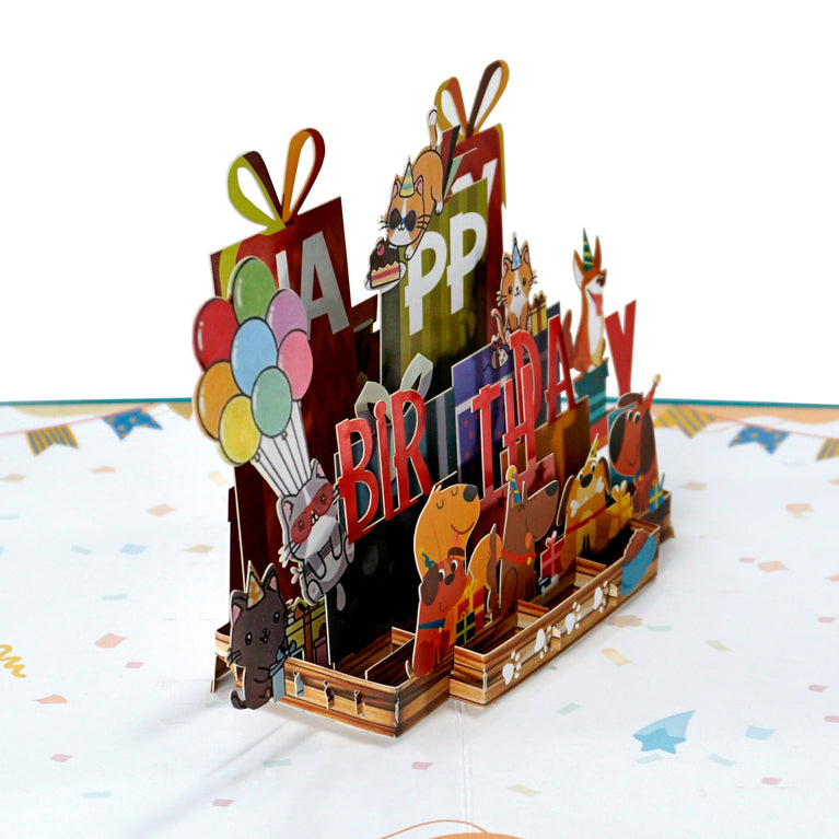 Happy birthday 3D Popup Card with Funny and Lovely animals