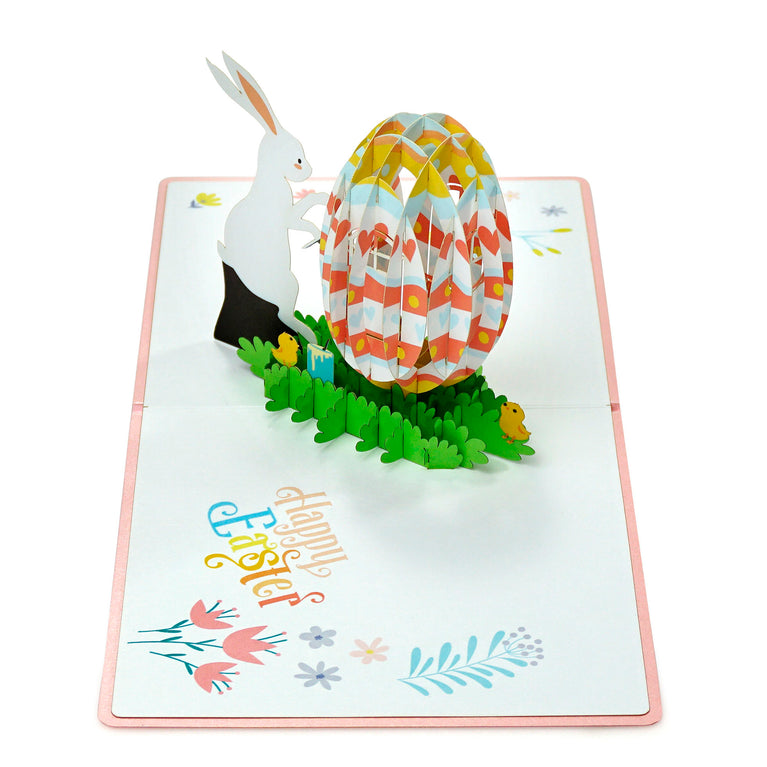 Happy Easter with Funny Bunny & Egg - 3D Greeting Popup Card