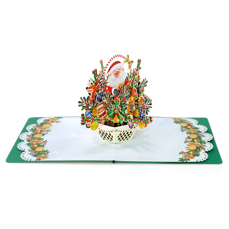 Merry Christmas with Santa Claus and a flower basket 3D Cut Popup Up