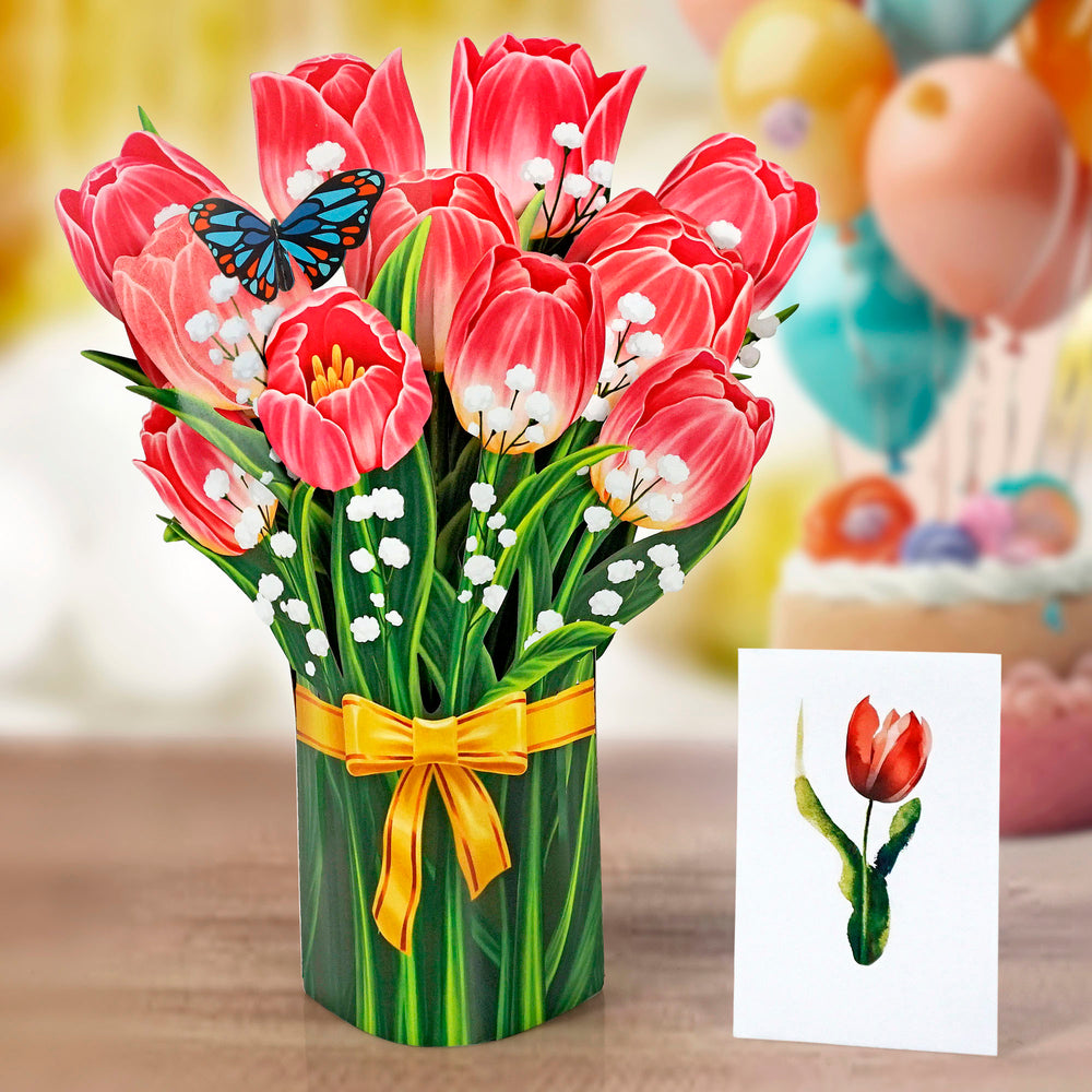 Pink Tulips Bouquet 3D Pop-up Card Flower Large size (10 x 12 inch)