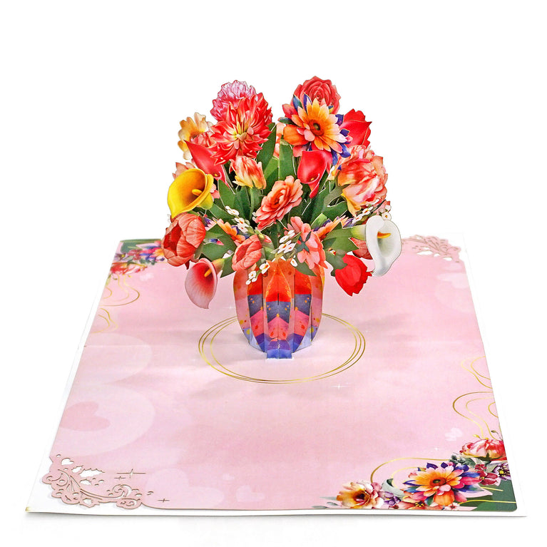 Pot mix Flower 3D popup greeting card for Women's Day