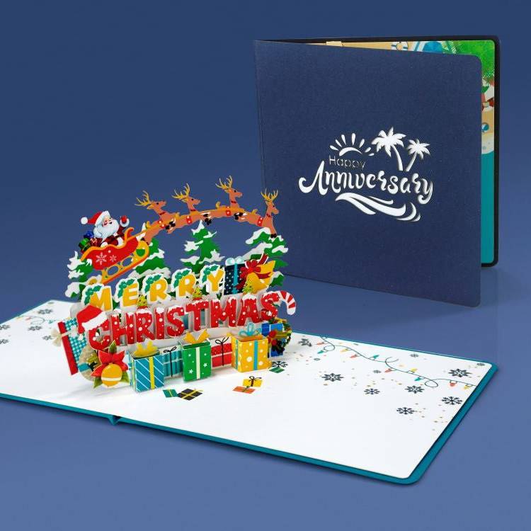 Santa Claus and reindeer 3D Popup Card