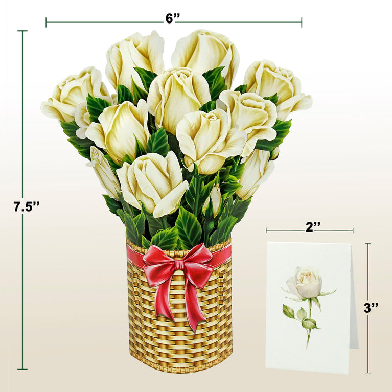 White Rose Bouquet 3D Pop-up Card Flower Small size (6 x 7.5 inch)