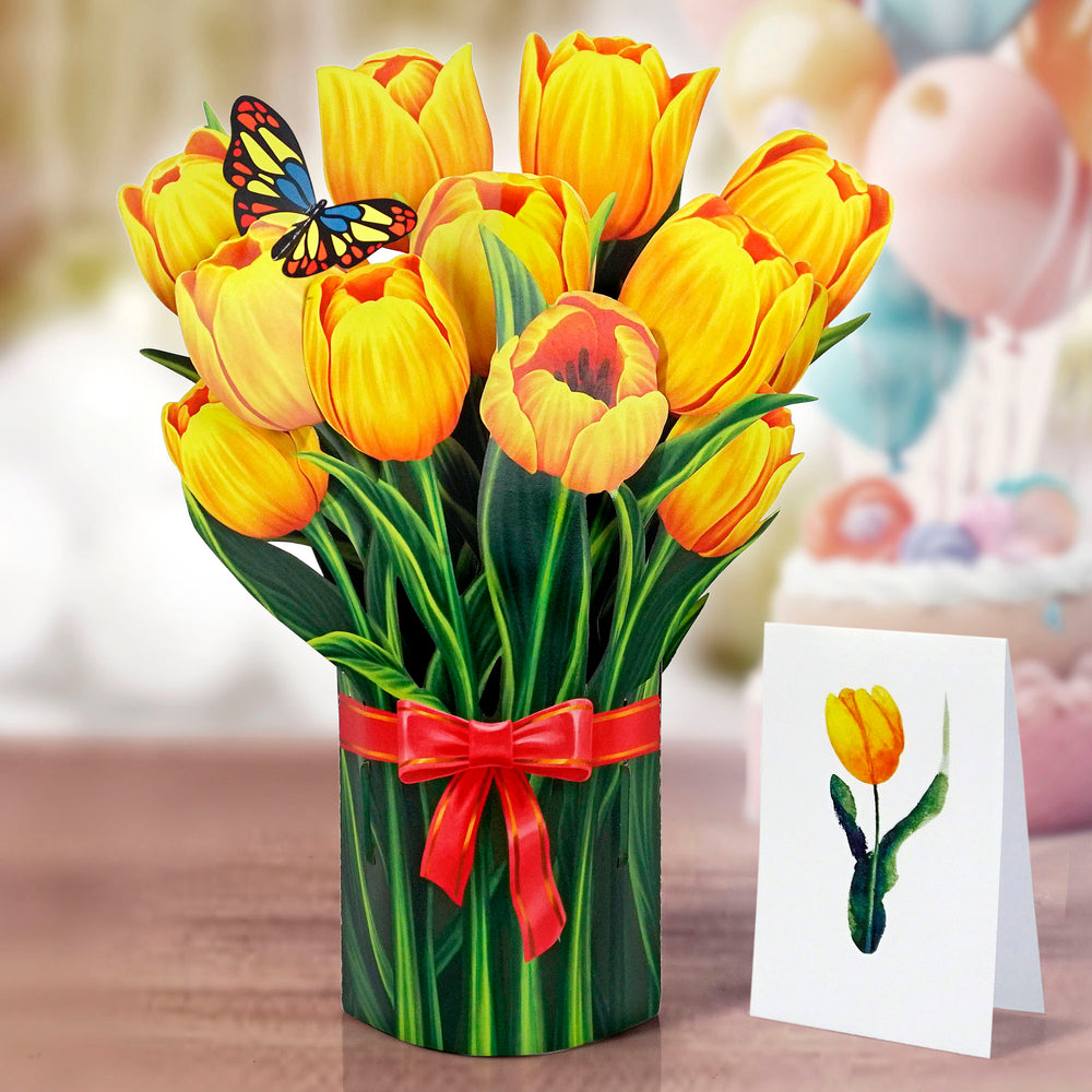 Yellow Tulips Bouquet 3D Pop-up Card Flower Small size (6 x 7.5 inch)