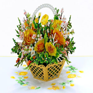 yellow roses basket 3D Popup card for her-01