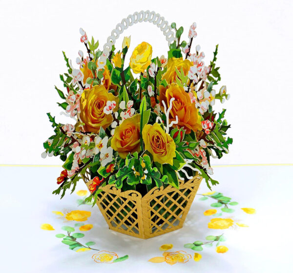 yellow roses basket 3D Popup card for her-01