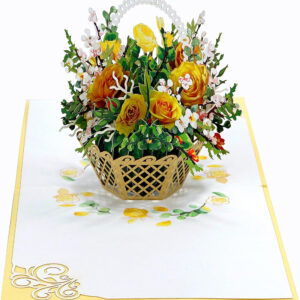 yellow roses basket 3D Popup card for her-02