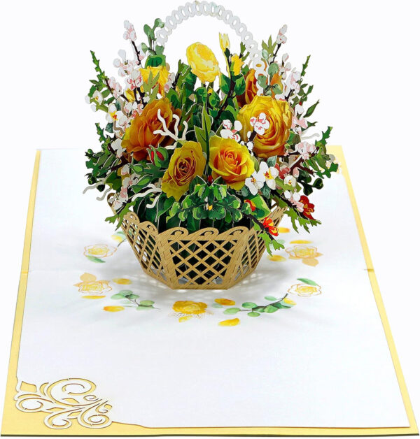 yellow roses basket 3D Popup card for her-02