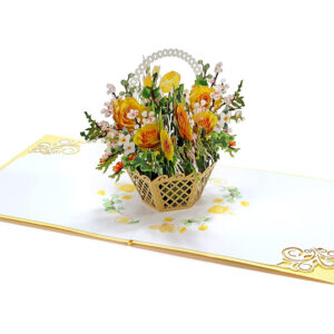 yellow roses basket 3D Popup card for her-03