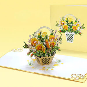 yellow roses basket 3D Popup card for her-04