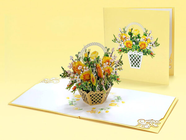 yellow roses basket 3D Popup card for her-04