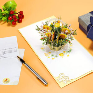 yellow roses basket 3D Popup card for her-05