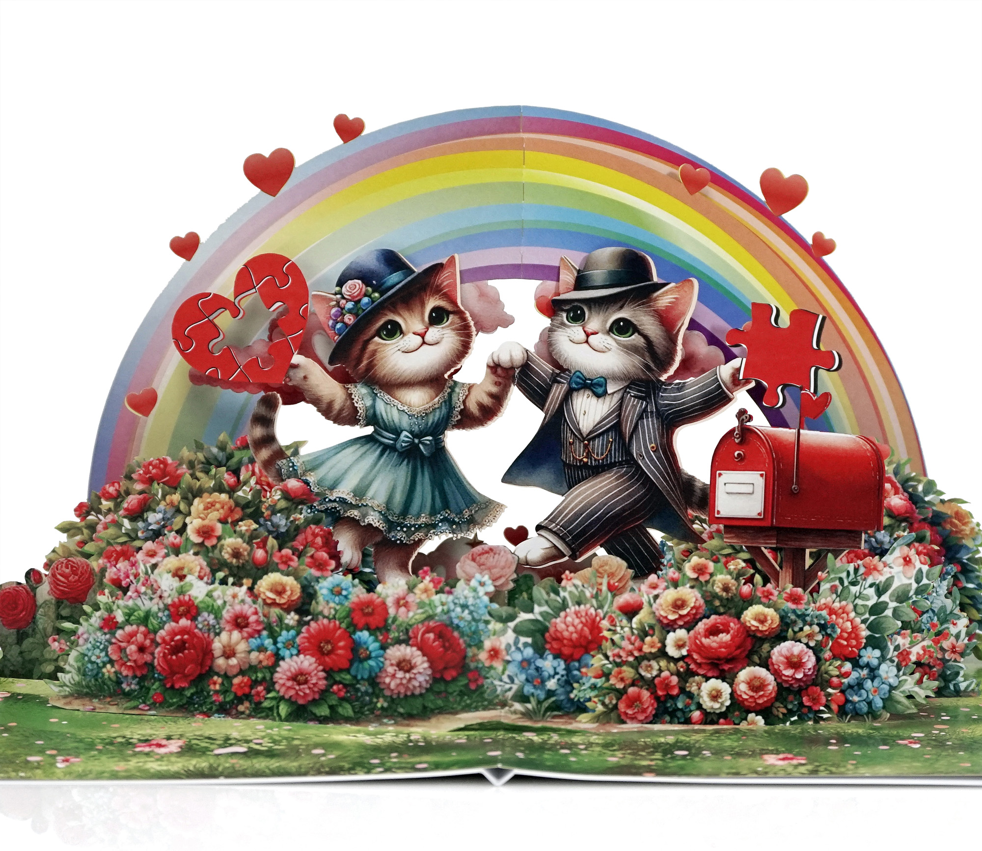 Happy-valentine-greeting-card-with-3D-Cat-couple-02