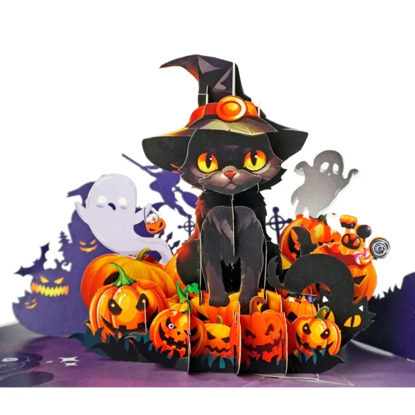 Black Cat Greeting 3D Popup Card To Happy Halloween V2