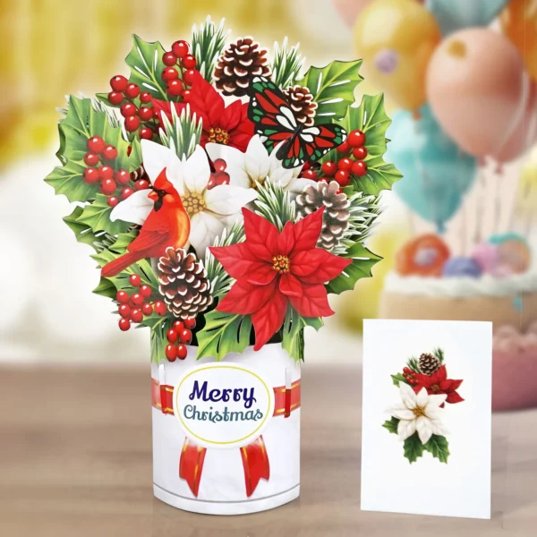Bouquet Poinsettia Flower 3D Greeting Pop up Card