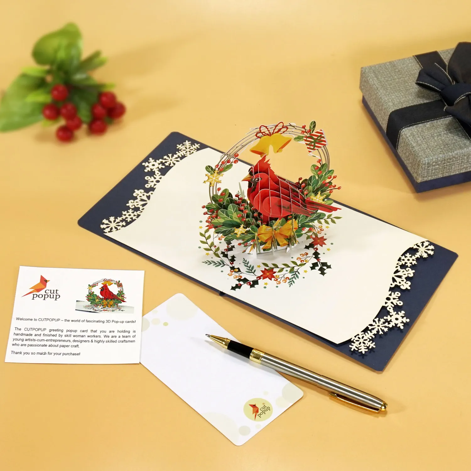 Cardinal Bird 3D Popup Greeting Card Xmas - Image 3