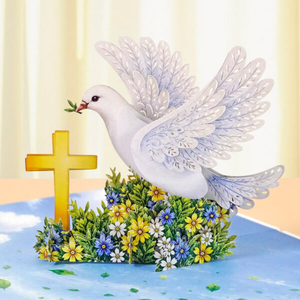 3D Dove & Cross Pop-Up Card for a newborn boy