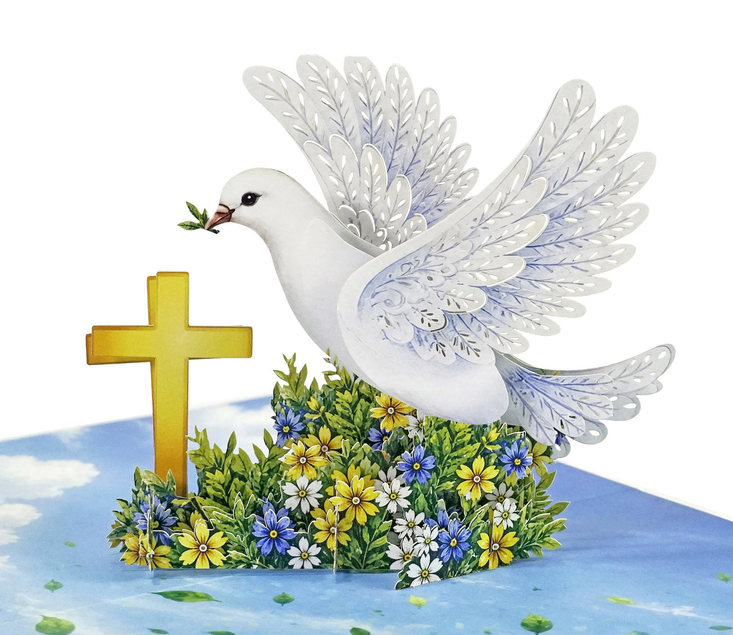 3D Dove & Cross Pop-Up Card for a newborn boy - Image 2
