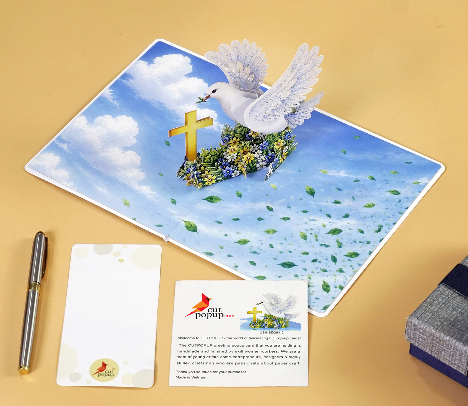 3D Dove & Cross Pop-Up Card for a newborn boy - Image 3