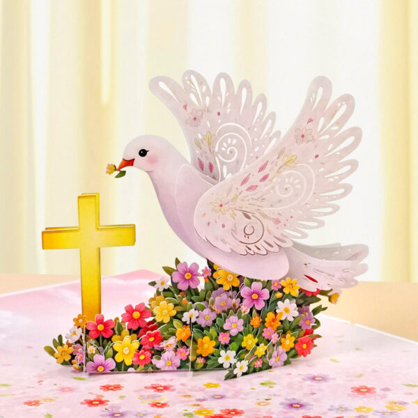 3D Dove & Cross Pop-Up Card for a newborn girl
