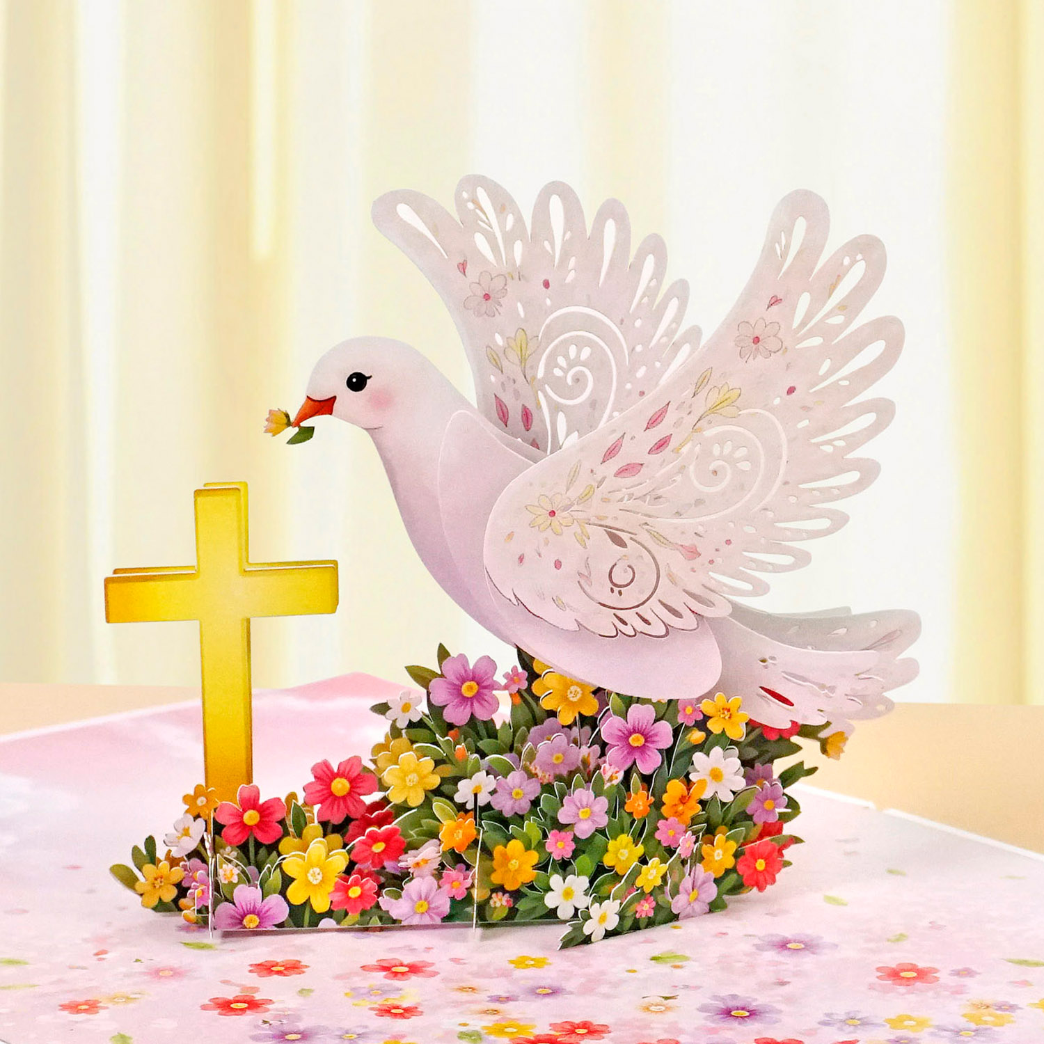 3D Dove & Cross Pop-Up Card for a newborn girl