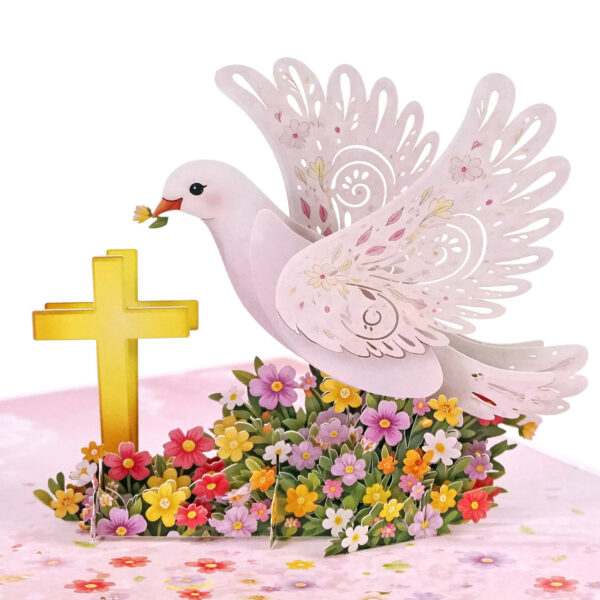 Alternative view of 3D Dove & Cross Pop-Up Card for a newborn girl