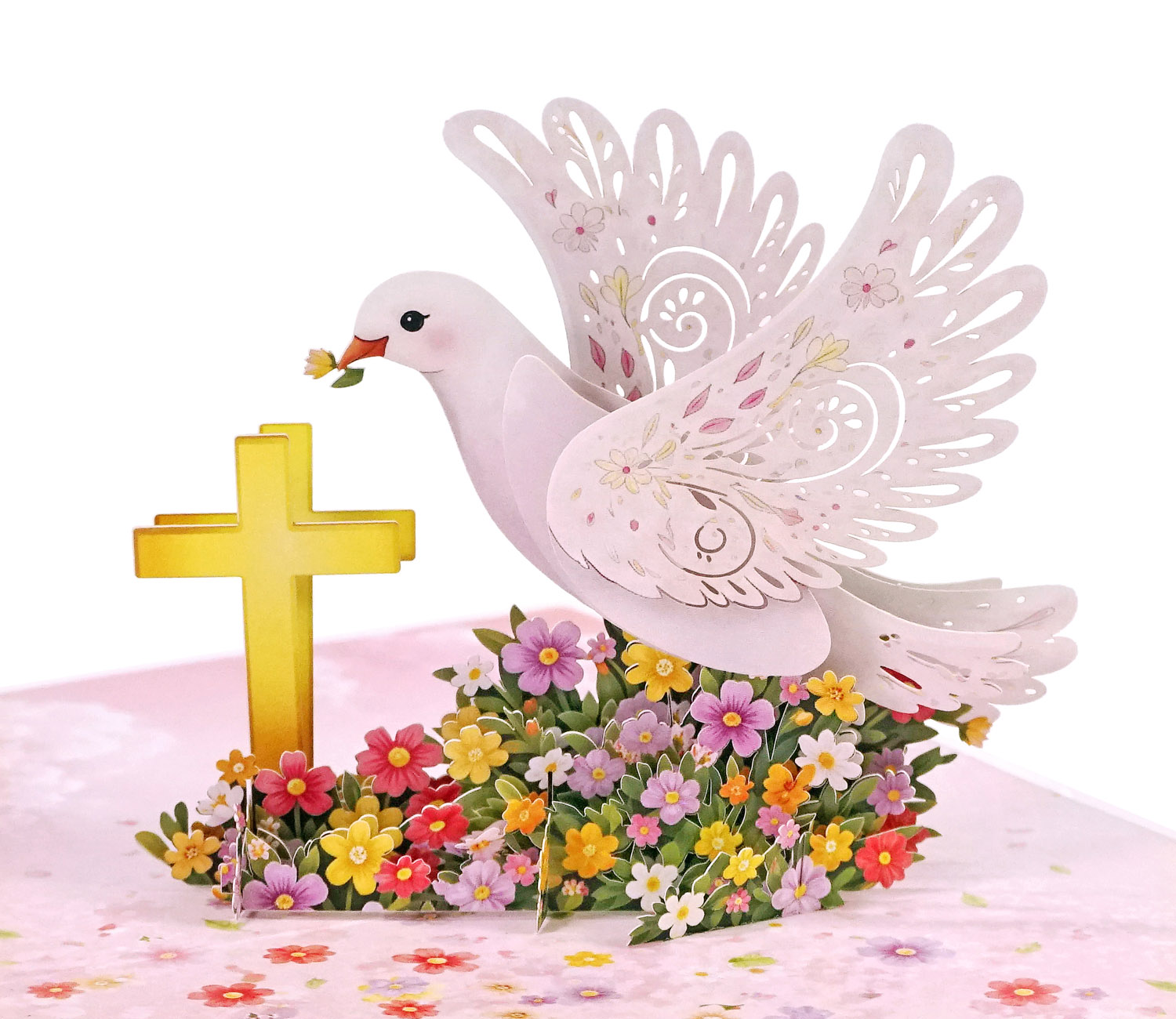 3D Dove & Cross Pop-Up Card for a newborn girl - Image 2