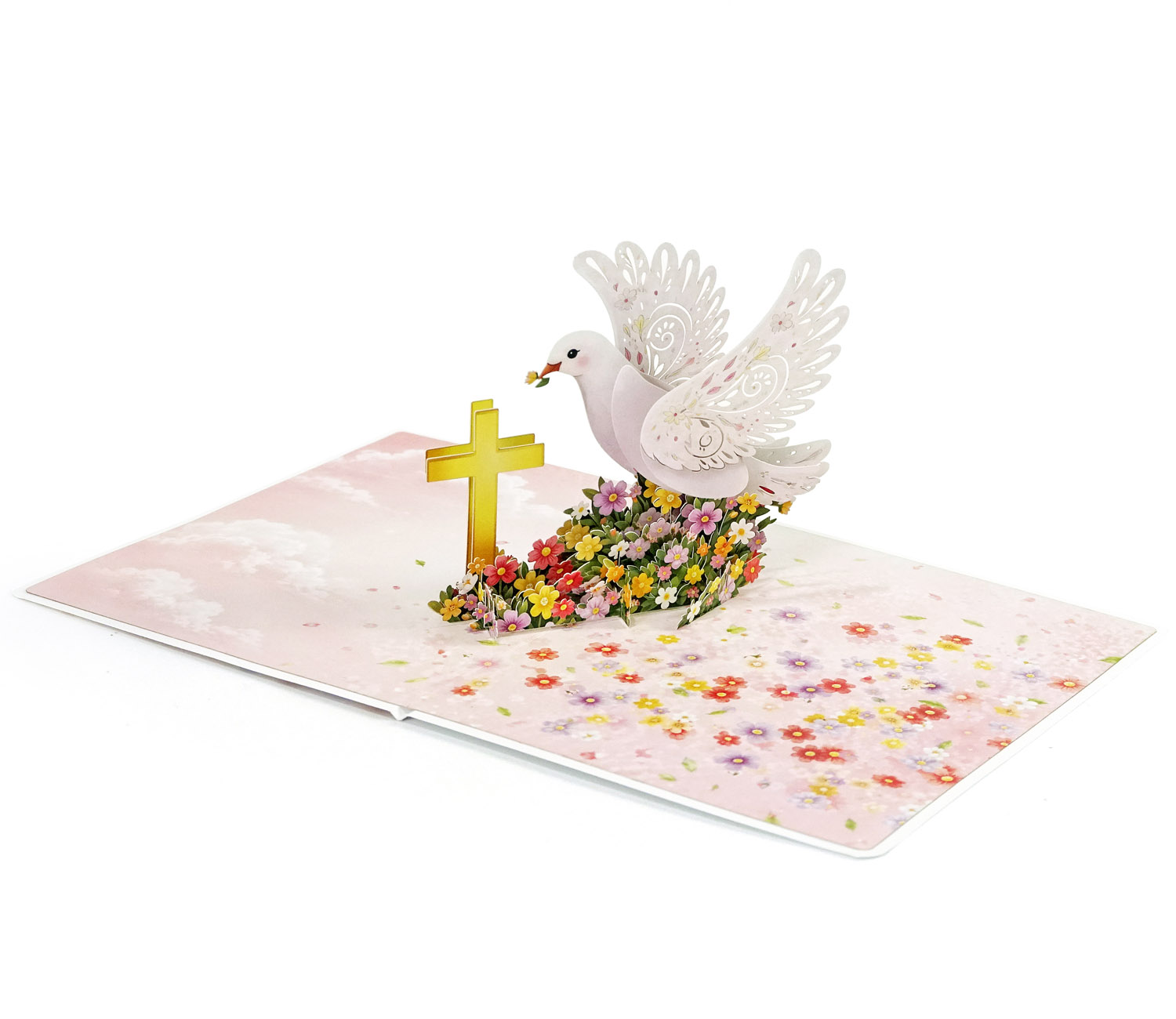 3D Dove & Cross Pop-Up Card for a newborn girl - Image 7