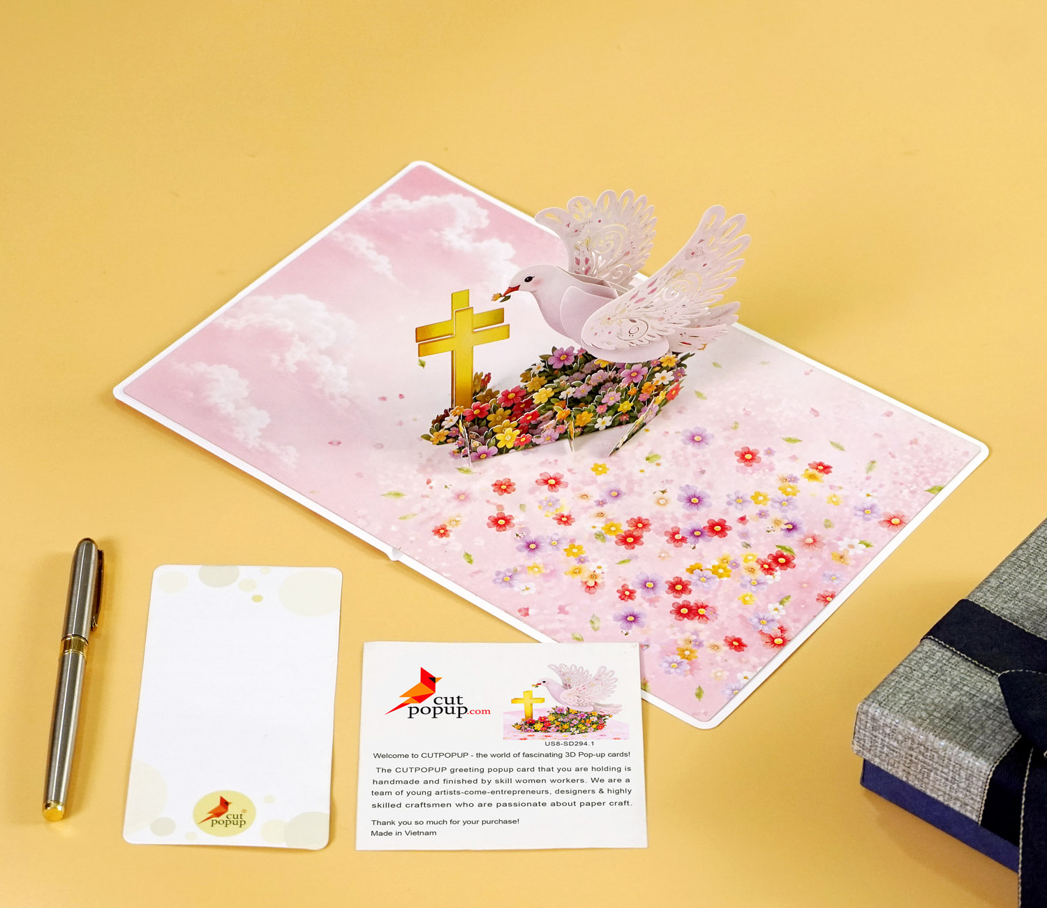 3D Dove & Cross Pop-Up Card for a newborn girl - Image 4