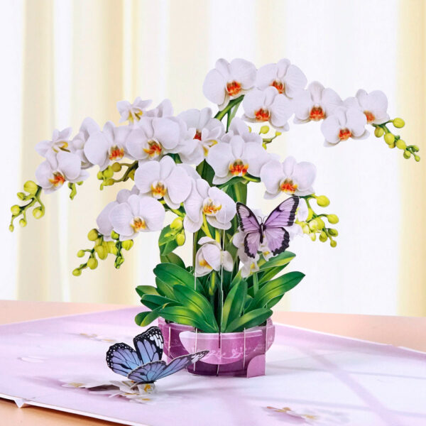 Elegant 3D Orchid Pop-Up Card with Butterflies