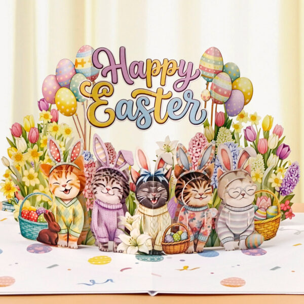 Cute Happy Easter 3D Pop-Up Card with Bunnies