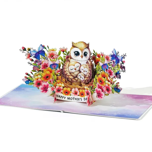 Alternative view of Mother's Day Greeting Card With Mother Owl And Her Little Cubs