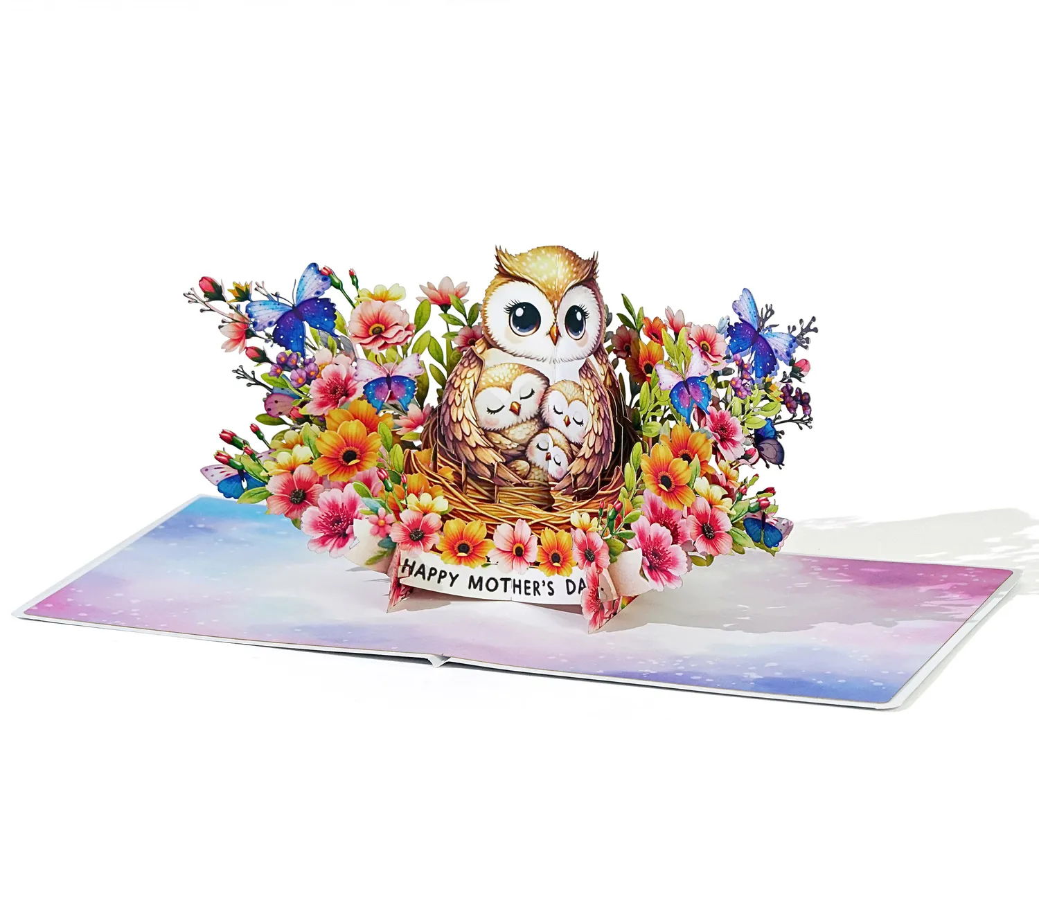 Mother's Day Greeting Card With Mother Owl And Her Little Cubs - Image 2