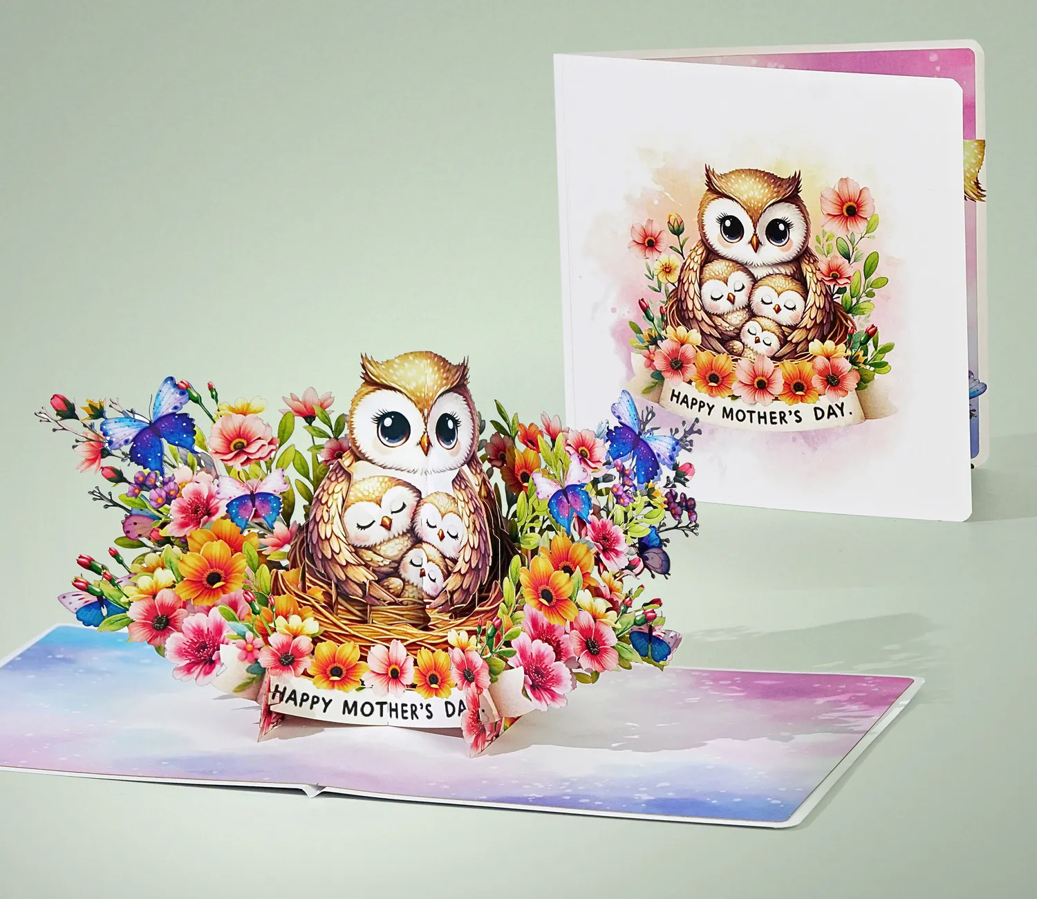Mother's Day Greeting Card With Mother Owl And Her Little Cubs - Image 3