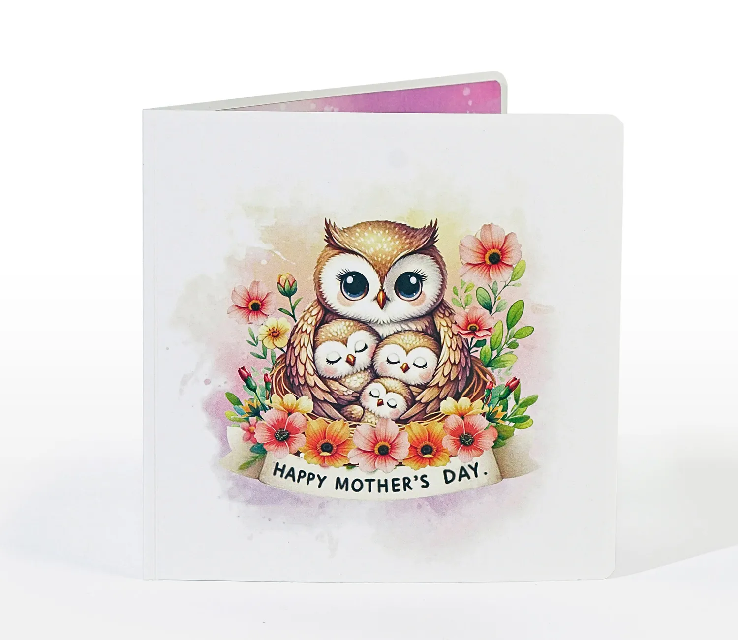 Mother's Day Greeting Card With Mother Owl And Her Little Cubs - Image 8