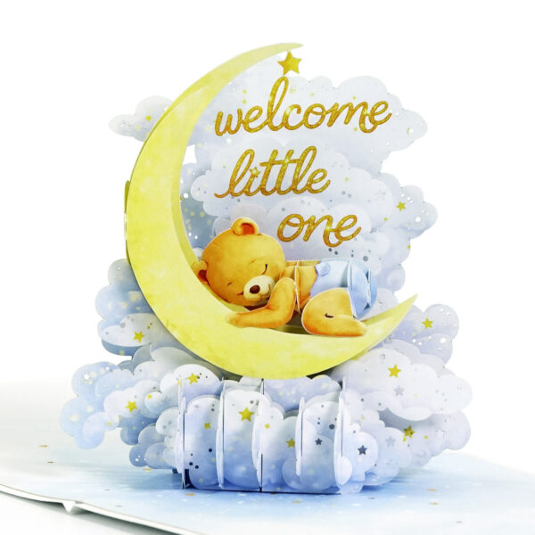 Alternative view of Newborn 3D Pop-up Greeting Card with Moon & Teddy Bear (Blue)
