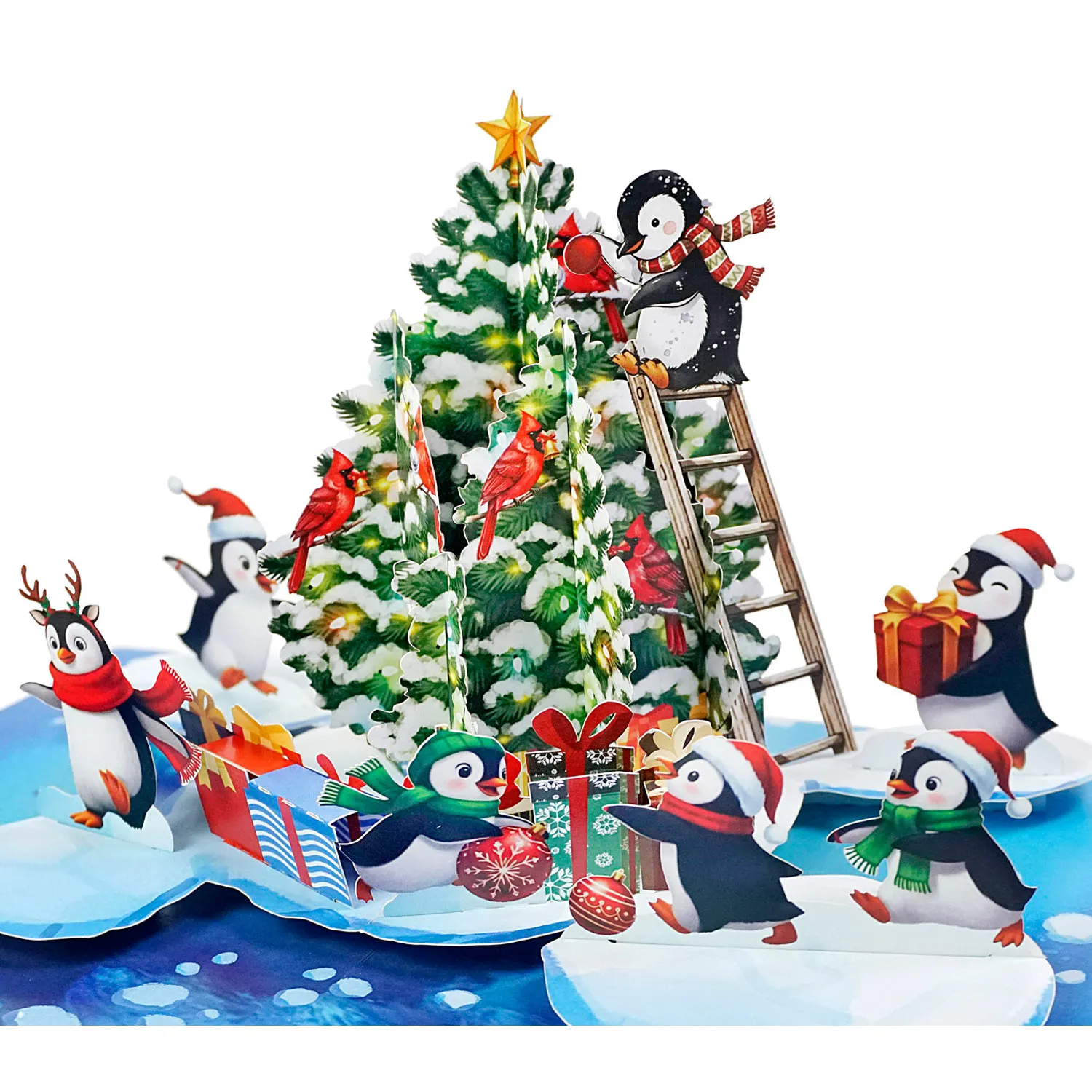 Penguins Decorating the Tree Christmas 3D Pop-Up Cards