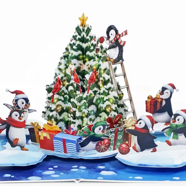 Alternative view of Penguins Decorating the Tree Christmas 3D Pop-Up Cards