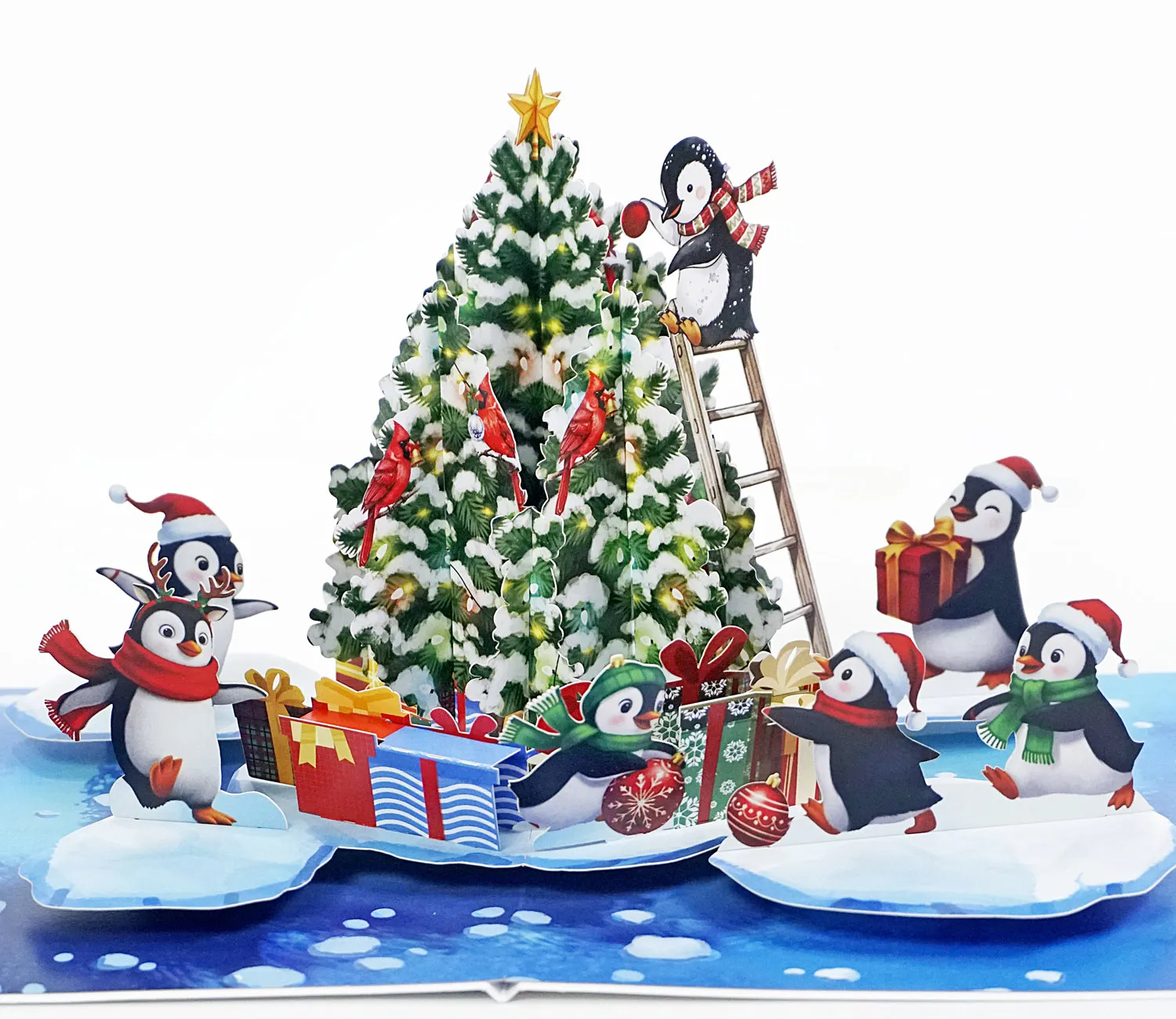 Penguins Decorating the Tree Christmas 3D Pop-Up Cards - Image 2