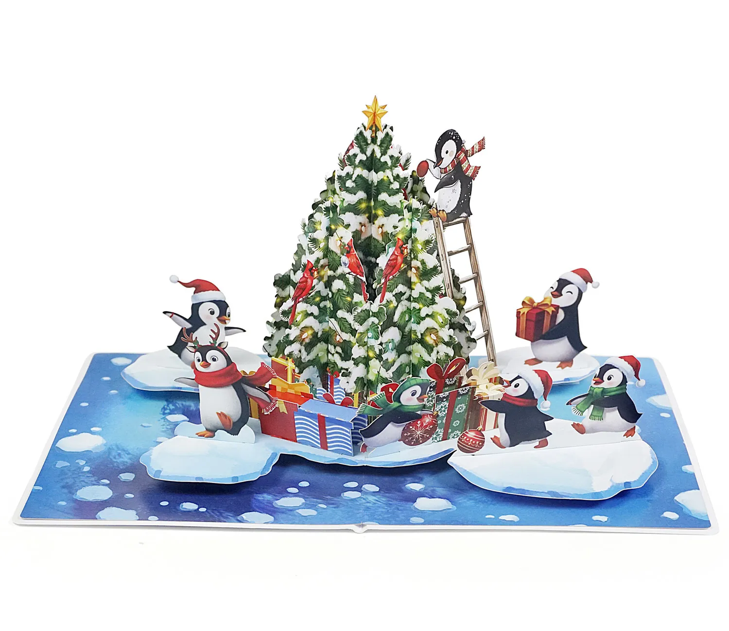 Penguins Decorating the Tree Christmas 3D Pop-Up Cards - Image 3