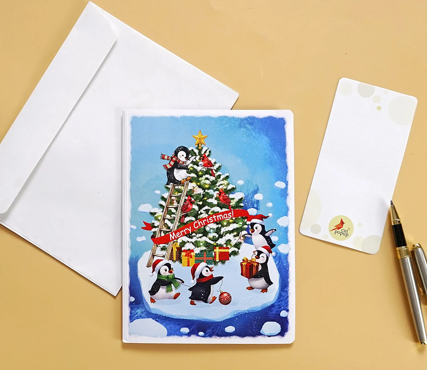 Penguins Decorating the Tree Christmas 3D Pop-Up Cards - Image 10